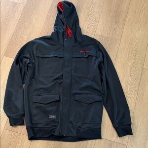 Men's Black and Red Hooded Jacket